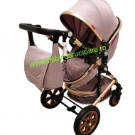 Cărucior nou născut 3 in 1 +geantă multifuncționala+ plasă pentru insecte Baby Care 530 Grey Gold - Img 4