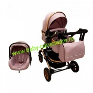 Cărucior nou născut 3 in 1 +geantă multifuncționala +plasă pentru insecte Baby Care 531 Gold Grey - Img 4