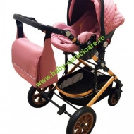 Carucior nou născut 3 in 1+ geantă multifuncționala +plasă pentru insecte Baby Care S 530 Roz Design - Img 5