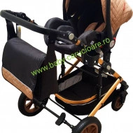 Cărucior nou născut 3 in 1 +geantă multifuncționala+ plasă pentru insecte Baby Care 530 Capuccino Design - Img 7