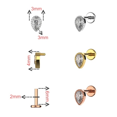 Gioiello Brillantino Goccia In Acciaio Chirurgico 1.2x6mm - Img 4
