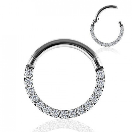 Pave Crystal Seamless Hinged Clicker Segment Ring Silver 1.2x10mm