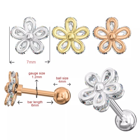 Piercing a fiore con 5 pietre gioiello 1.2x6mm - Img 3
