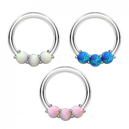Triple Opal Hinged Segment Ring Daith Tragus Helix Septum Clicker Ring Pink 1.2x8mm - Img 2