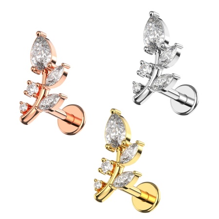 Gioiello Brillantino Design Foglia in acciaio In Acciaio Chirurgico 1.2x6mm - Img 3