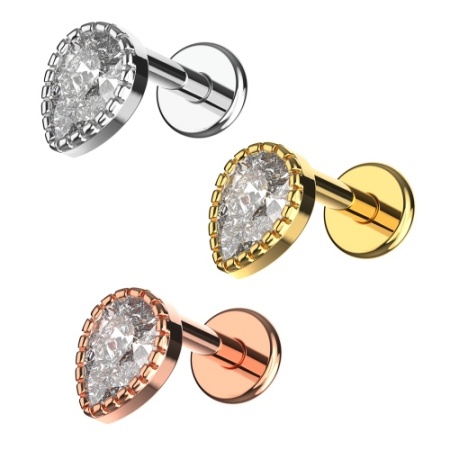 Gioiello Brillantino Goccia Oro In Acciaio Chirurgico 1.2x6mm - Img 2