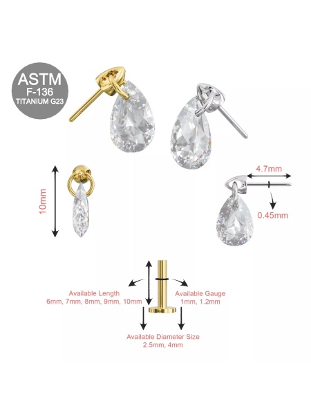 Labret a incastro con pendente 1.2x7mm - Argento - Img 3