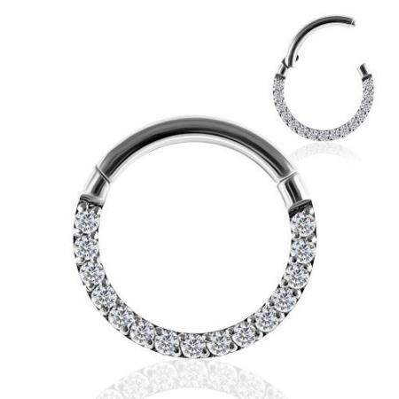 Pave Crystal Seamless Hinged Clicker Segment Ring Silver 1.2x12mm