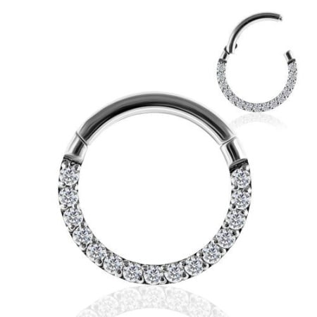 Pave Crystal Seamless Hinged Clicker Segment Ring Silver 1.2x7mm