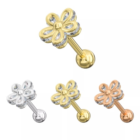 Piercing a fiore con 5 pietre gioiello 1.2x6mm Oro - Img 2