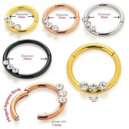 Triple CZ Jeweled Classic Segment Clicker Ring Gold 1.2x7mm - Img 3