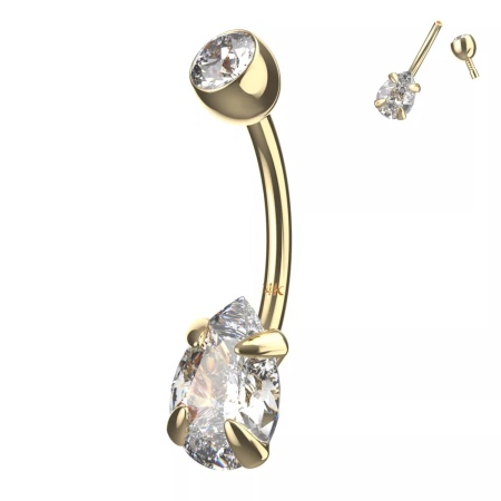 Piercing all'ombelico in oro 14K carati con zircone cubico a forma di lacrima e pietra - Img 2