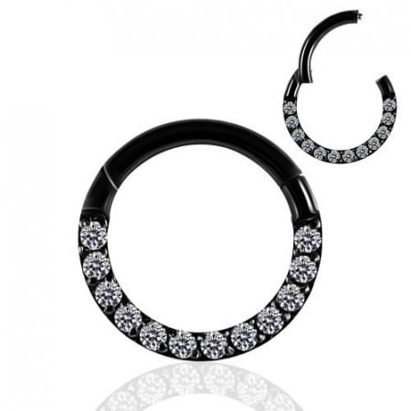 Pave Crystal Seamless Hinged Clicker Segment Ring Black 1.2x8mm