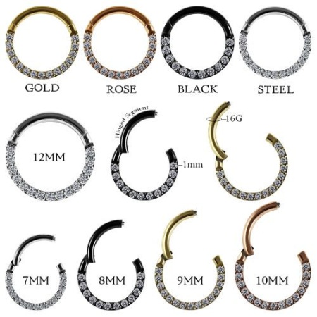 Pave Crystal Seamless Hinged Clicker Segment Ring Gold 1.2x9mm - Img 2