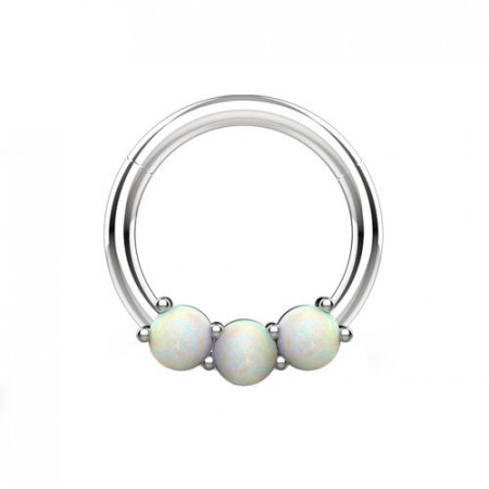 Triple Opal Hinged Segment Ring Daith Tragus Helix Septum Clicker Ring Rainbow 1.2x10mm