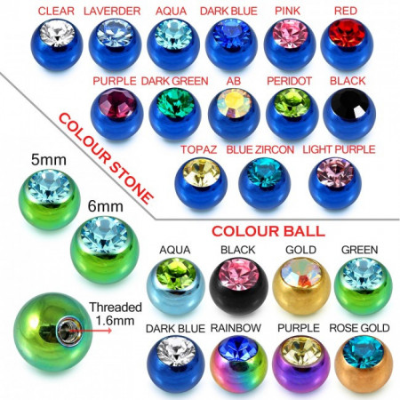 Pallina Nera con brillantino Purple1,6ø ; 5mm - Img 2