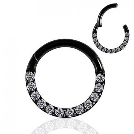 Pave Crystal Seamless Hinged Clicker Segment Ring Black 1.2x10mm