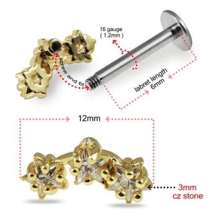 Tripla stella CZ pietra con filettatura interna 316L acciaio chirurgico - Img 3