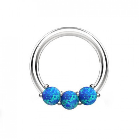 Triple Opal Hinged Segment Ring Daith Tragus Helix Septum Clicker Ring Blue 1.2x10mm - Img 1