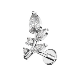Gioiello Brillantino Design Foglia in acciaio In Acciaio Chirurgico 1.2x6mm