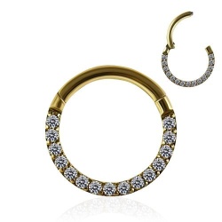Pave Crystal Seamless Hinged Clicker Segment Ring Gold 1.2x7mm