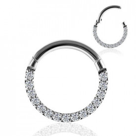 Pave Crystal Seamless Hinged Clicker Segment Ring Silver 1.2x10mm