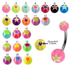 Piercing Ombelico in UV Multi Color Star Design con banana in acciaio n°10