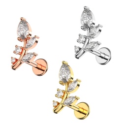 Gioiello Brillantino Design Foglia in acciaio In Acciaio Chirurgico 1.2x6mm - Img 3