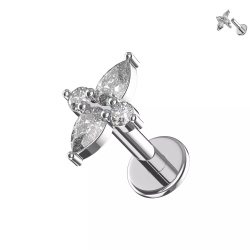 Labret con filettatura interna e 6 pietre CZ curvo 1.2x8mm - Argento