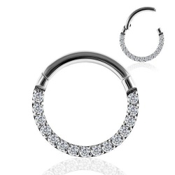 Pave Crystal Seamless Hinged Clicker Segment Ring Silver 1.2x12mm