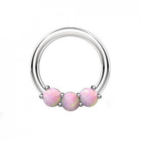 Triple Opal Hinged Segment Ring Daith Tragus Helix Septum Clicker Ring Pink 1.2x8mm