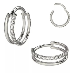 Clicker Doppio con Brillantini 1.2x10mm - Silver