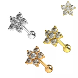 Gioiello Fiore 6 Pietre Oro in Acciaio Chirurgico 1.2x6mm - Img 2