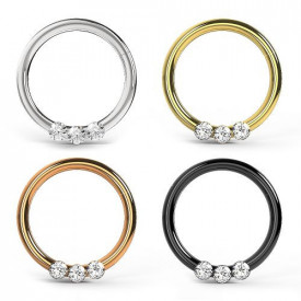 Triple CZ Jeweled Classic Segment Clicker Ring Gold 1.2x7mm - Img 2
