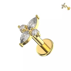 Labret con filettatura interna e 6 pietre CZ curvo 1.2x8mm - Oro