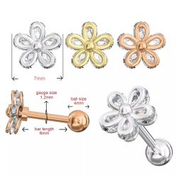 Piercing a fiore con 5 pietre gioiello 1.2x6mm Oro - Img 3
