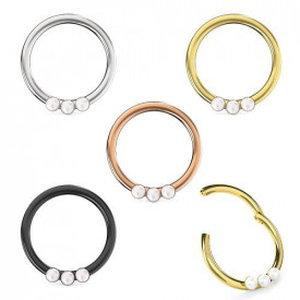 Triple Pearl Jeweled Segment Clicker Ring Black 1.2x7mm - Img 2