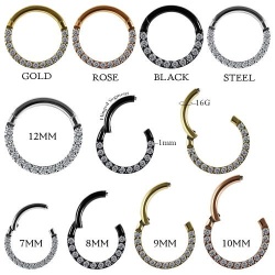 Pave Crystal Seamless Hinged Clicker Segment Ring Gold 1.2x9mm - Img 2
