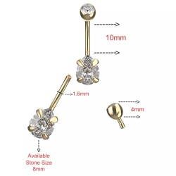 Piercing all'ombelico in oro 14K carati con zircone cubico a forma di lacrima e pietra - Img 3