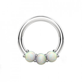 Triple Opal Hinged Segment Ring Daith Tragus Helix Septum Clicker Ring Rainbow 1.2x10mm