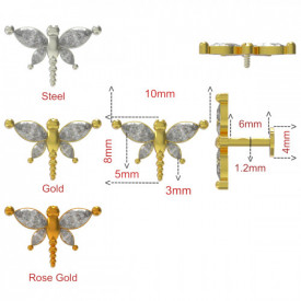 CZ Jeweled Dragonfly Internally Threaded Surgical Steel Gold - Img 2