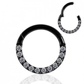 Pave Crystal Seamless Hinged Clicker Segment Ring Black 1.2x10mm