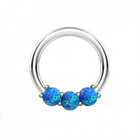 Triple Opal Hinged Segment Ring Daith Tragus Helix Septum Clicker Ring Blue 1.2x8mm