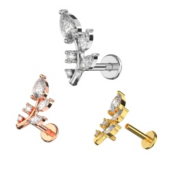 Gioiello Brillantino Design Foglia in acciaio In Acciaio Chirurgico 1.2x6mm - Img 2