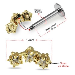 Tripla stella CZ pietra con filettatura interna 316L acciaio chirurgico - Img 3