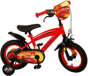 Bicicleta E&L Disney Cars 12 inch CB, frana de mana pe roata fata, scaun si ghidon reglabil, spite metalice, roti gonflabile, stopuri reflectorizante