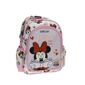 Ghiozdan gradinitia Minnie Every Day, cu doua compartimente, buzunare laterale pentru sticla, bretele ergonomice - Img 3