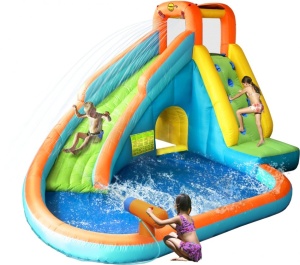 Saltea gonflabila cu piscina, tun cu apa, tobogan si loc de catarat