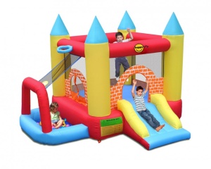 Saltea gonflabila Play Center 4 in 1 cu tobogan, loc de joaca cu bile si cos de baschet