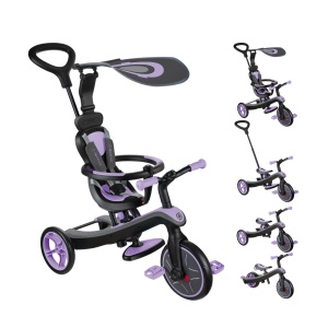 Tricicleta Globber EXPLORER 4 in 1, functie free wheel, scaun ajustabil, roti EVA, centura siguranta in 5 puncte, culoare violet